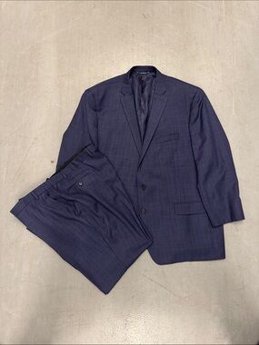 Ralph Lauren Blue Label Navy Plaid Two-Piece Suit 54L